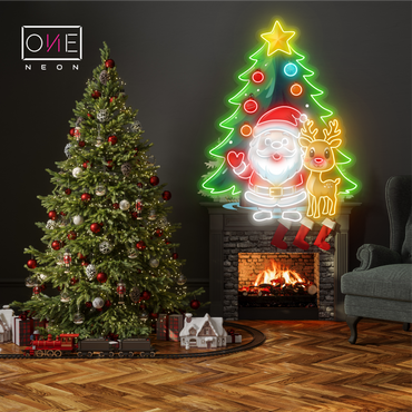 Enseigne néon LED Père Noël et Rudolphe