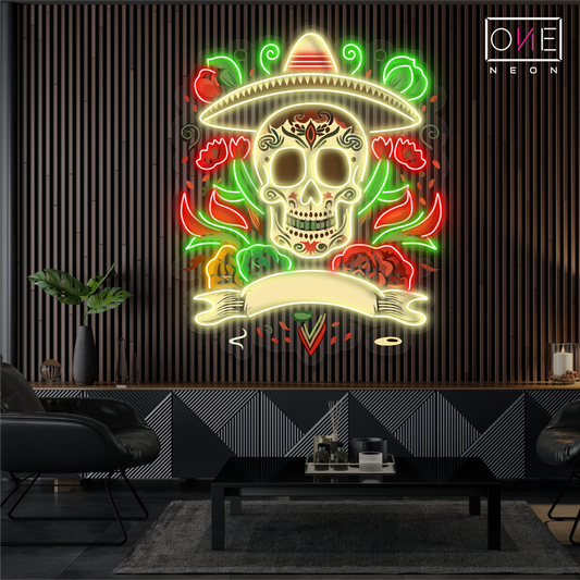 Enseigne néon LED Tête de mort artistique Fiesta