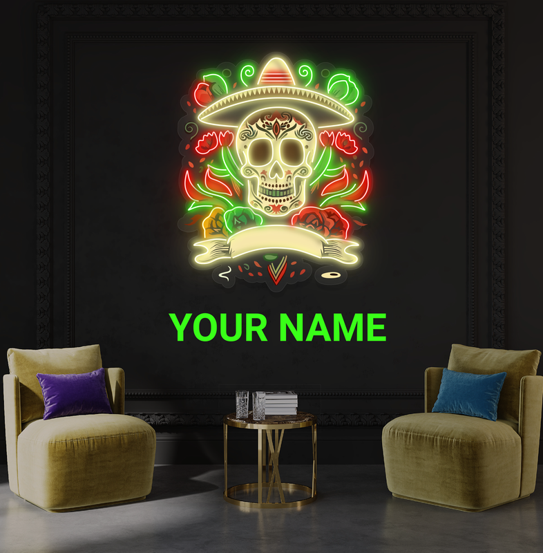 Enseigne néon LED Tête de mort artistique Fiesta