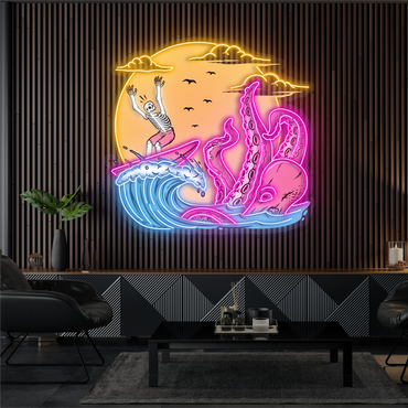 Enseigne néon LED "Skeleton Surf Showdown"