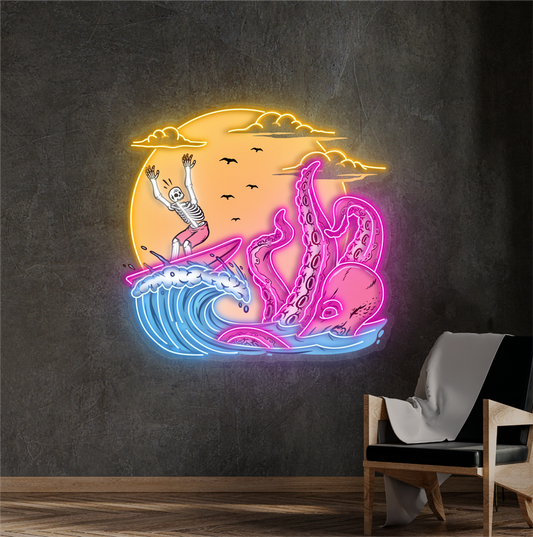 Enseigne néon LED "Skeleton Surf Showdown"