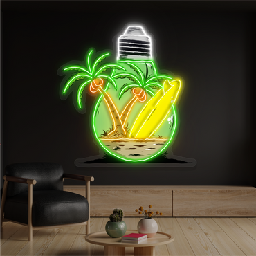 Enseigne néon LED œuvre d'art île dans une ampoule
