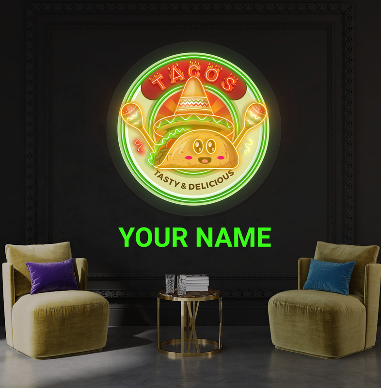Enseigne néon LED artistique "Tacos savoureux et délicieux"
