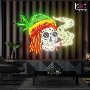 Enseigne Néon LED Tête de Mort Ambiance Jamaïcaine