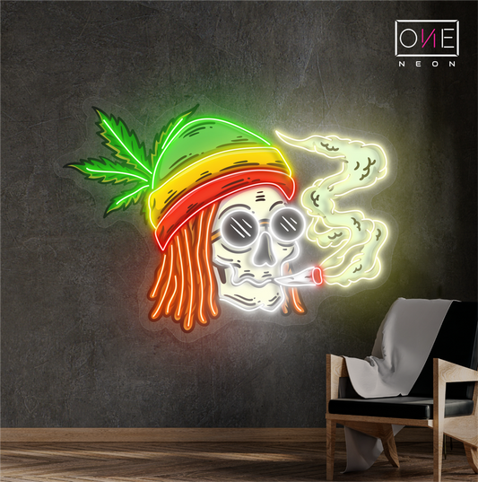 Enseigne Néon LED Tête de Mort Ambiance Jamaïcaine