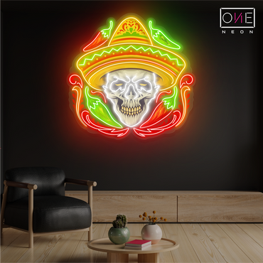 Enseigne néon LED Tête de mort sombrero