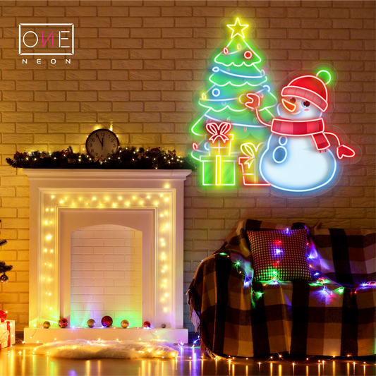 Enseigne Néon LED Bonhomme de Neige Noël Décoration Murale