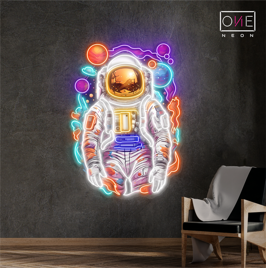 Enseigne néon LED œuvre d'art Odyssée de l'astronaute
