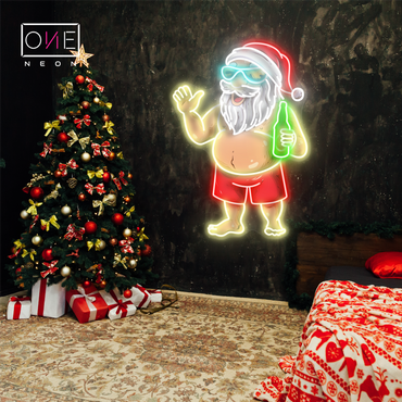 Enseigne LED néon décorative "Père Noël à la plage"