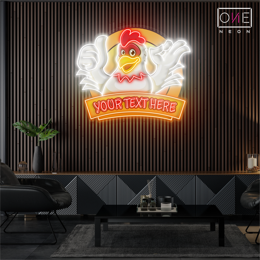 Enseigne néon LED personnalisée motif poulet souriant