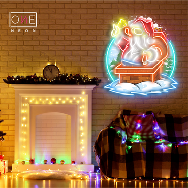 Enseigne Néon LED Cheminée Père Noël