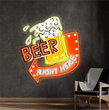 Enseigne néon LED « Beer Right Here »