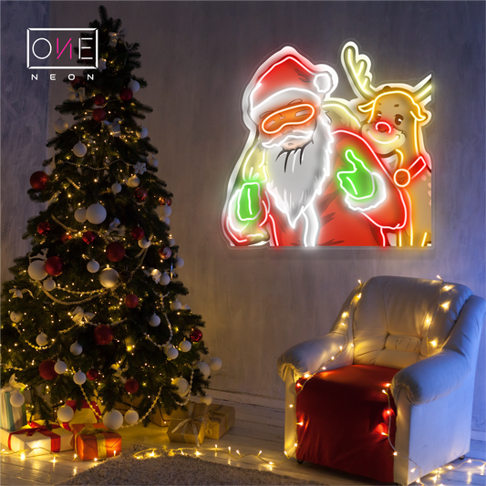 Enseigne LED Néon Duo Père Noël & Rudolph
