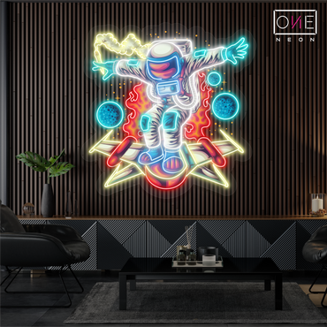 Enseigne LED Néon Décorative avec une Œuvre d'Art d'Astronaute sur un Rocket Board