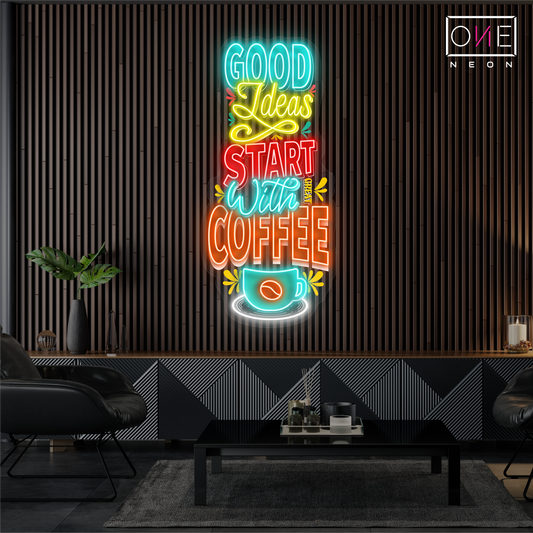 Bonnes idées commencent avec un café Œuvre d'art Enseigne néon LED