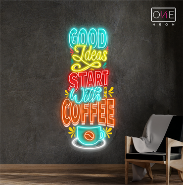 Bonnes idées commencent avec un café Œuvre d'art Enseigne néon LED