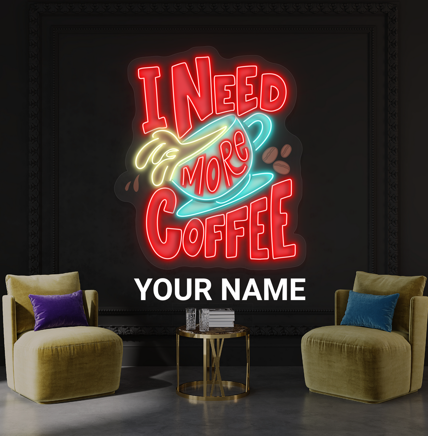 Panneau néon LED « I Need More Coffee Artwork »
