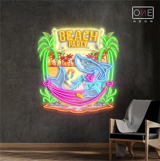 Enseigne néon LED Motif fête requin sur la plage
