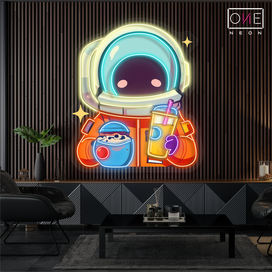 Enseigne néon LED "Astronaute mignon boit du bubble tea"