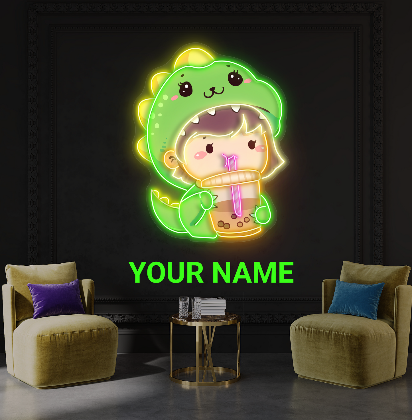 Enseigne lumineuse LED néon Dinosaures Mignons Boba