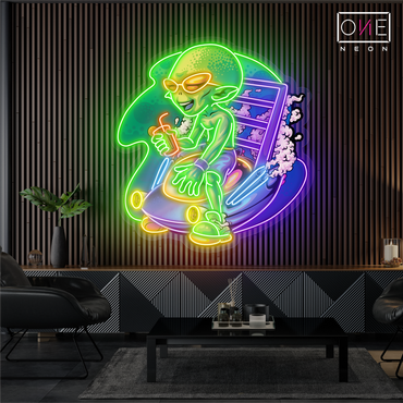 Enseigne néon LED décorative Alien détendu sur moto