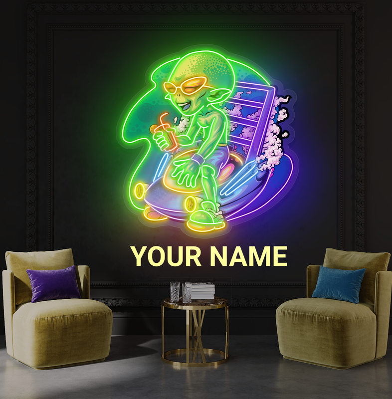 Enseigne néon LED décorative Alien détendu sur moto