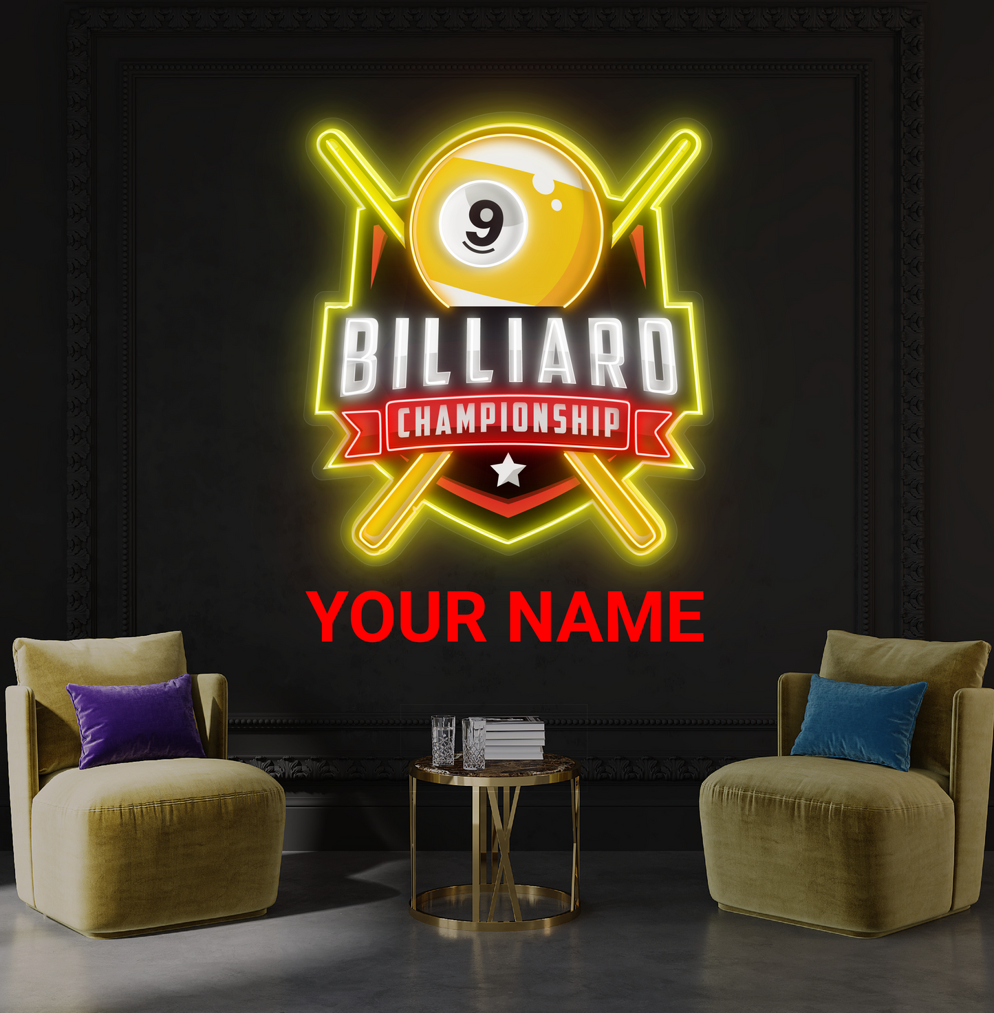 Enseigne néon LED Artwork Championnat de billard à 9 boules