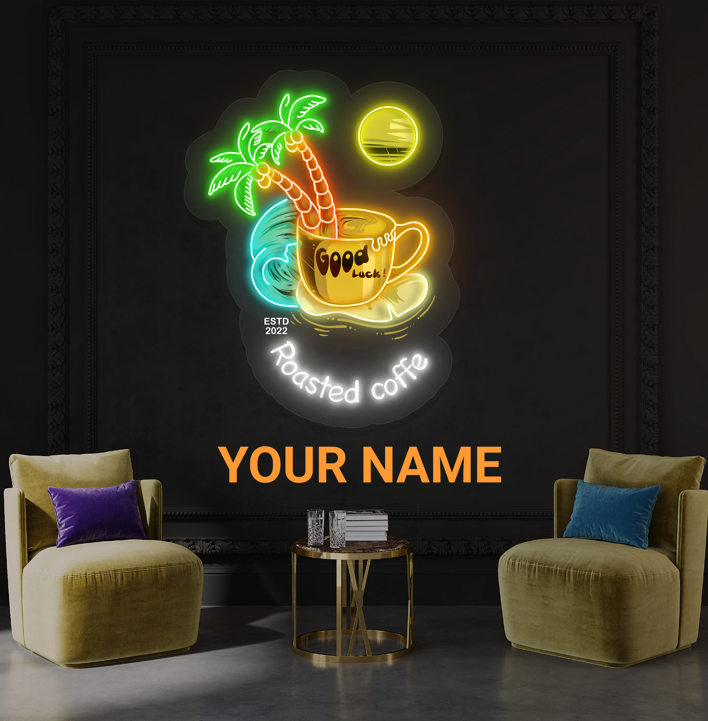 Enseigne néon LED artistique de café torréfié