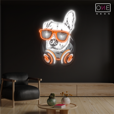 Enseigne néon LED Motif bouledogue DJ