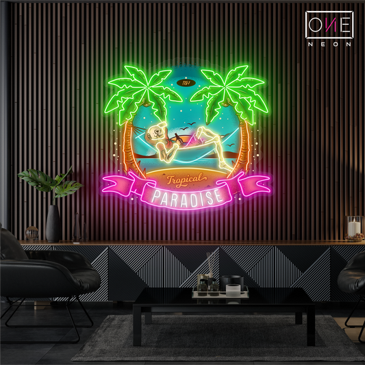 Enseigne lumineuse LED néon squelette paradis tropical