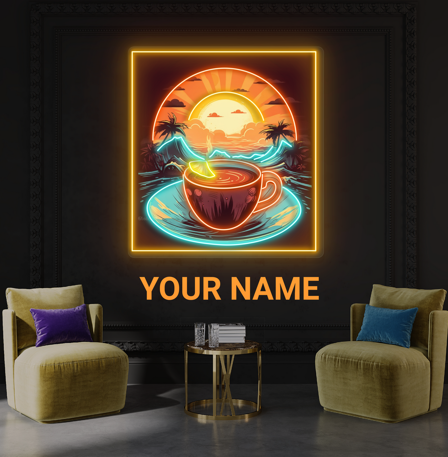 Enseigne néon LED murale "Tropical Sunrise Coffee Artwork"
