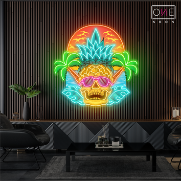 Enseigne néon LED coucher de soleil tête de mort tropicale