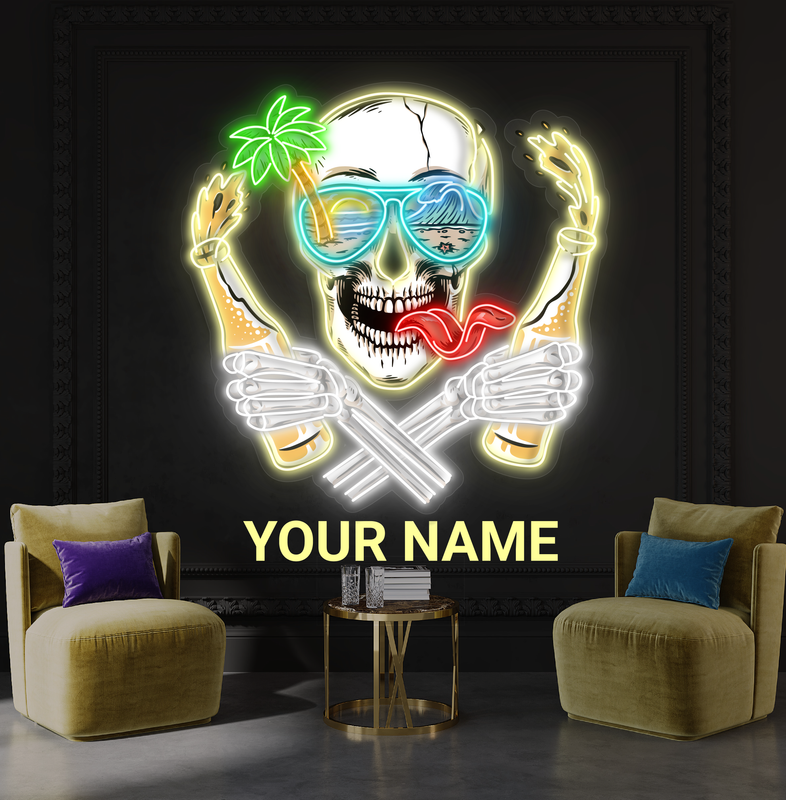 Enseigne Néon LED Motif Tête de Mort Rebel de Plage