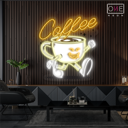 Enseigne néon LED œuvre d'art "Happy Cup Coffee"
