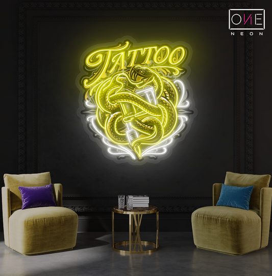 Enseigne néon LED œuvre d'art tatouage mascotte serpent