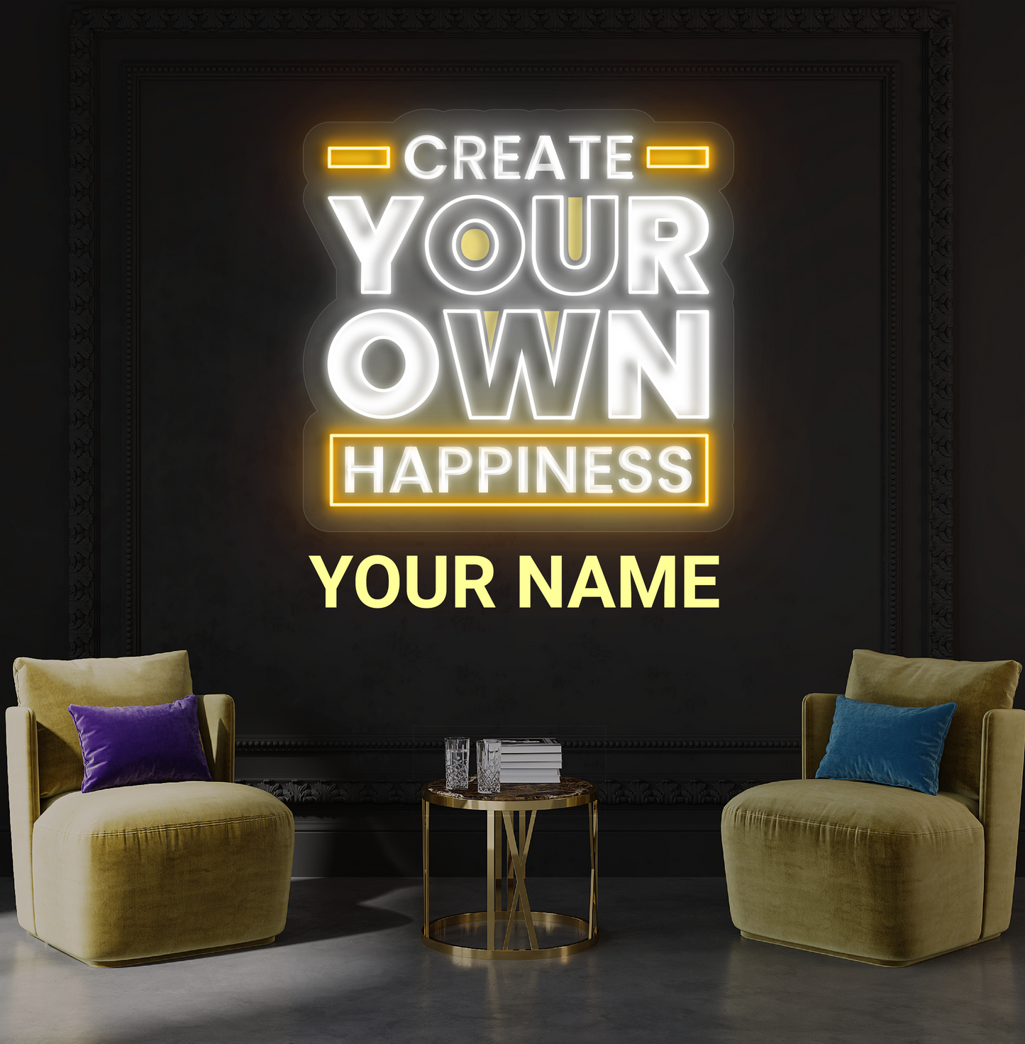 Créez votre propre œuvre d'art murale néon LED "Happiness"