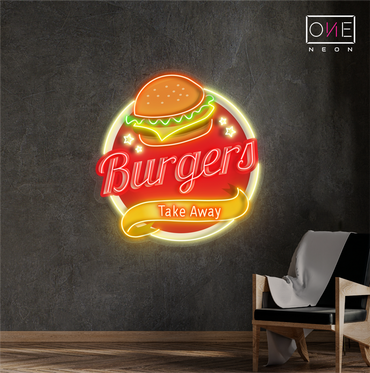 Enseigne néon LED "Burgers à emporter"