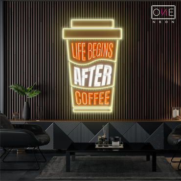 Enseigne néon LED décorative "La vie commence après le café"