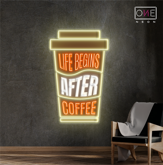 Enseigne néon LED décorative "La vie commence après le café"