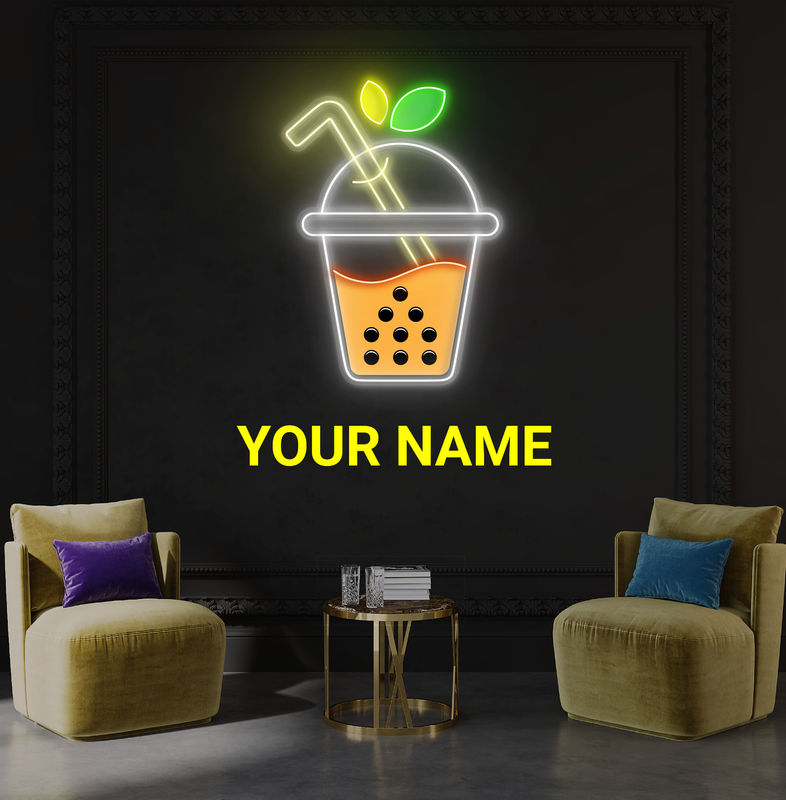 Enseigne néon LED illustrée « Sweet Boba Sip »