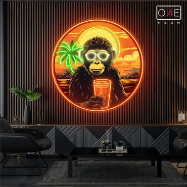 Enseigne néon LED "Chimpanzé au coucher du soleil"