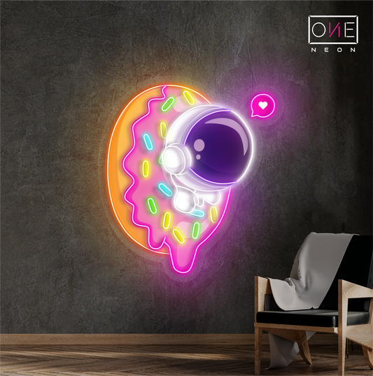 Enseigne néon LED Donut Astronaute