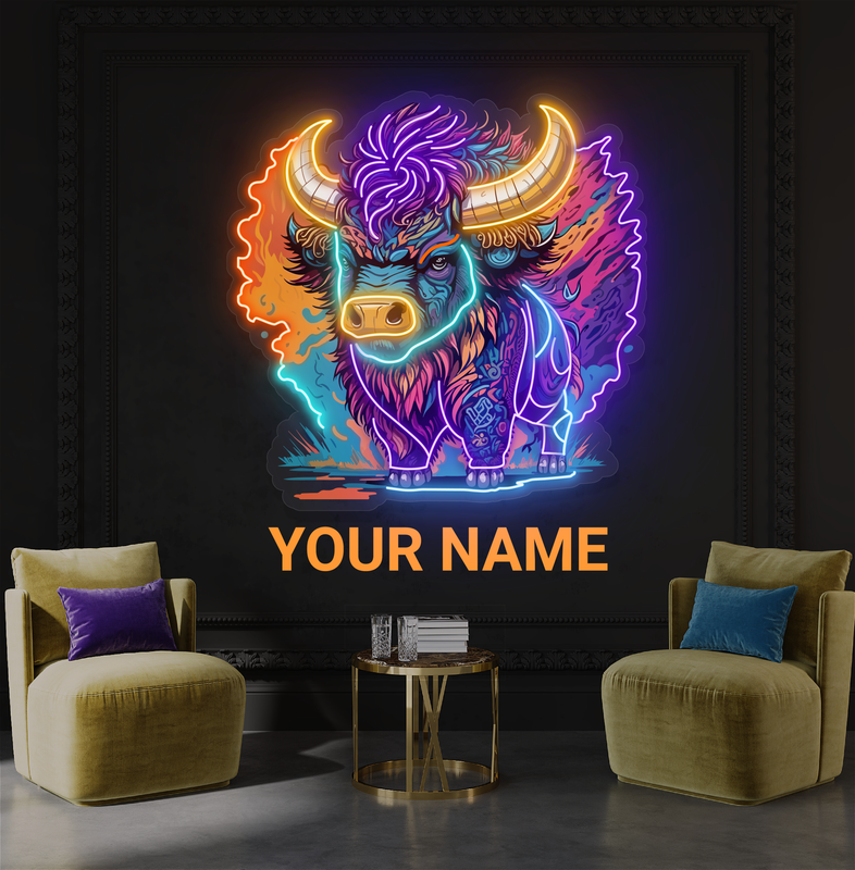Enseigne néon LED œuvre d'art Bison mystique