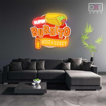 Enseigne néon LED Super Burrito Hot Spicy Artwork