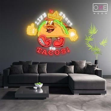 Enseigne néon LED "La vie est courte, mange des tacos"