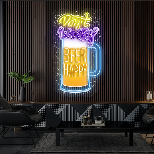 Enseigne néon LED décorative "Don't Worry Beer Happy"