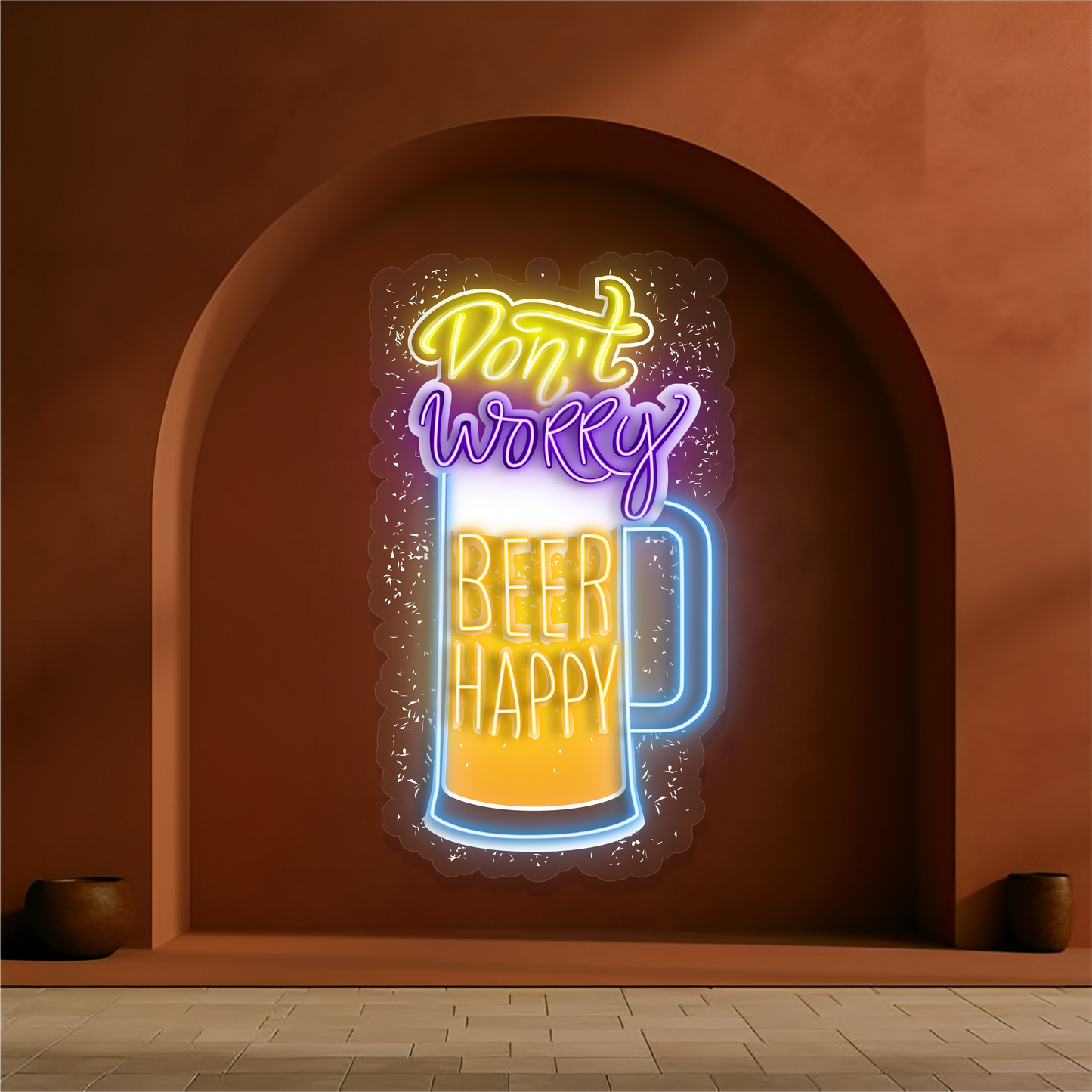 Enseigne néon LED décorative "Don't Worry Beer Happy"