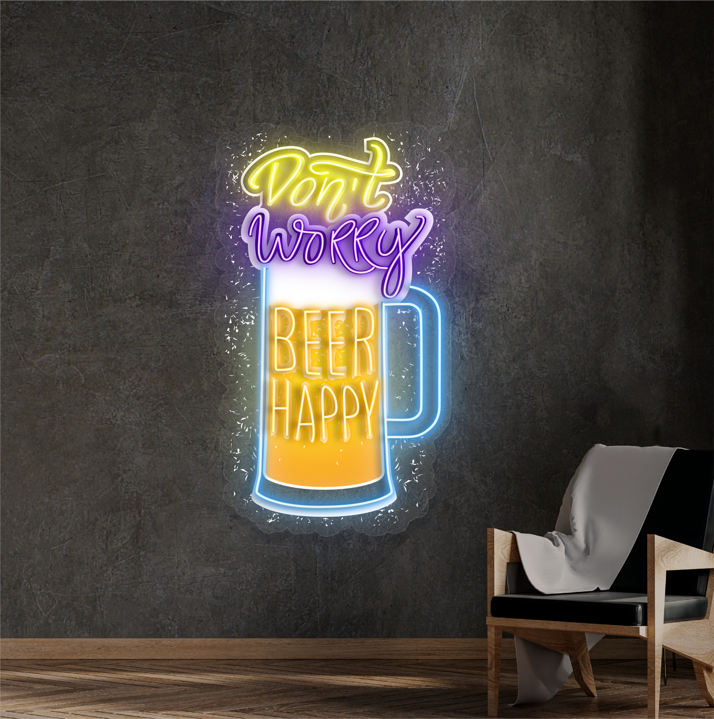 Enseigne néon LED décorative "Don't Worry Beer Happy"