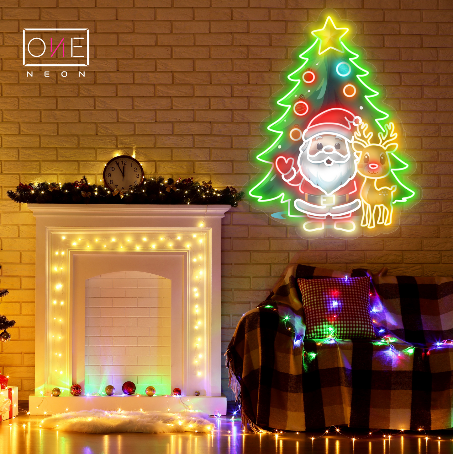 Enseigne néon LED Père Noël et Rudolphe