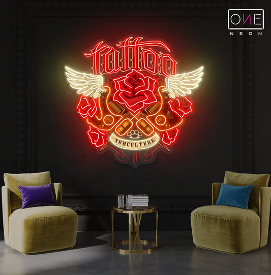 Enseigne Néon LED "Ailes de Tatouage"